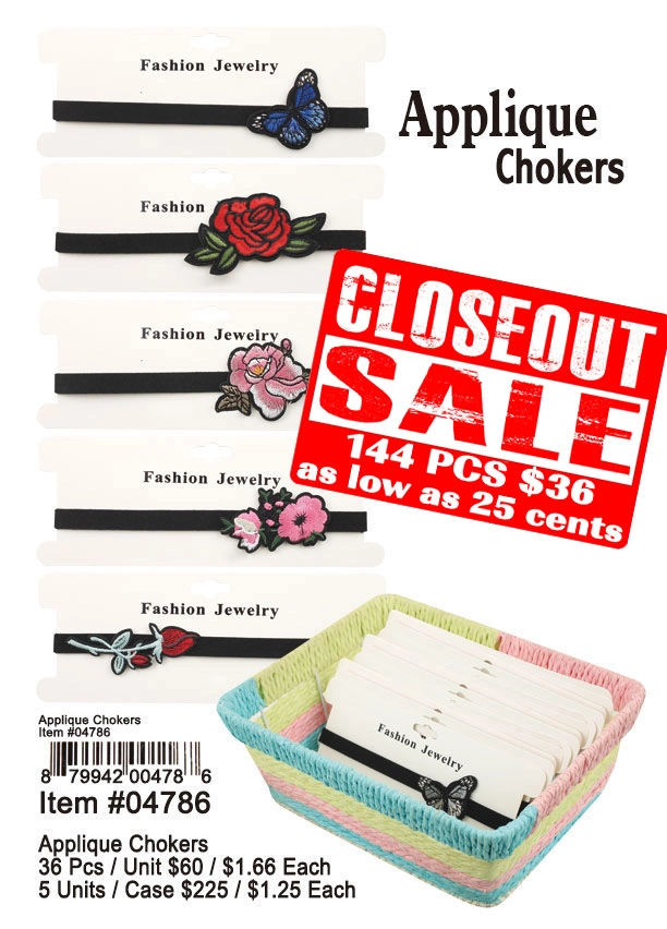 Applique Chokers - Closeout 144 Pcs.